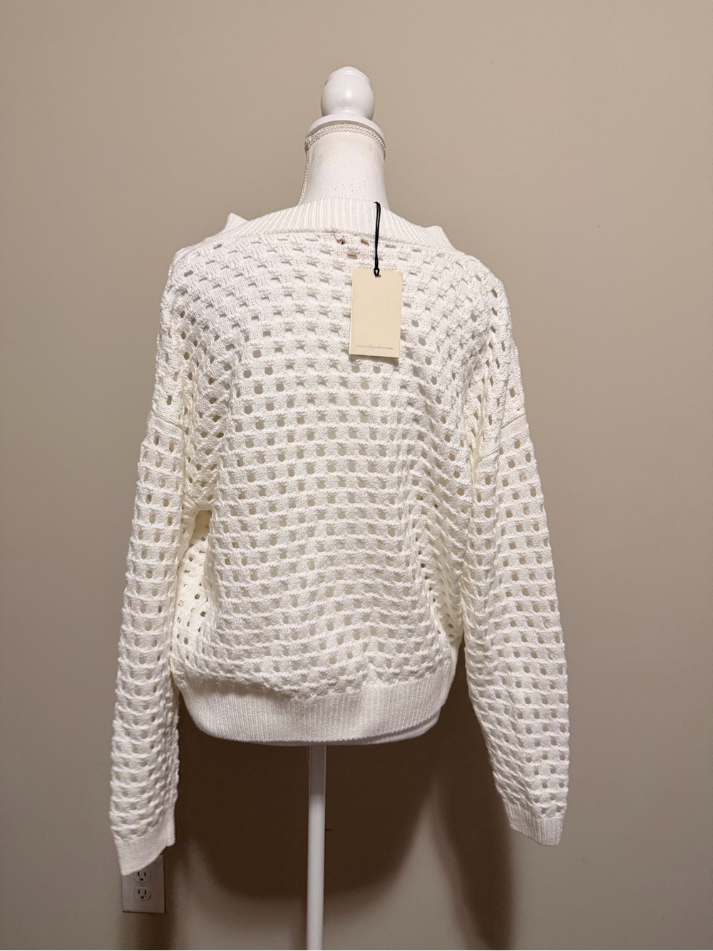 Elan Aster cable knit Sweater Cardigan Zip Up relaxed fit White size large NWT - Picture 10 of 12
